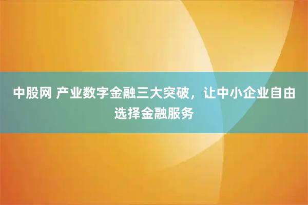 中股网 产业数字金融三大突破,让中小企业自由选择金融服务